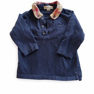 Burberry Kids Shirt in Navy with Red Plaid Collar